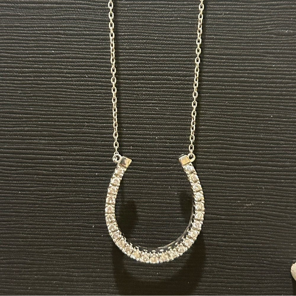 Yvone Christa Sparkling Silver Horseshoe Pendant Necklace, Chain 18 inches